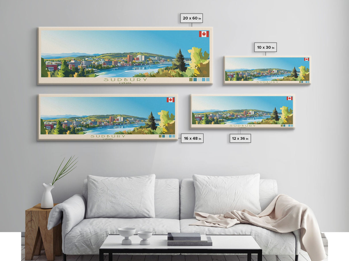 Sudbury, Canada Travel Poster Panoramic Canvas Print, Sudbury, Canada Painting, Canada Art, Sudbury Travel Art, Guest Room Painting