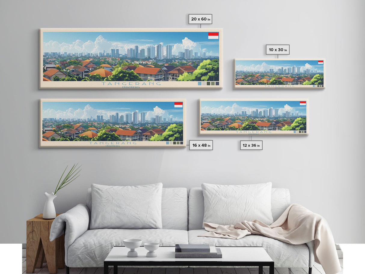 Panoramic Travel Poster Tangerang, Indonesia Canvas Print, Tangerang, Indonesia Painting, Indonesia Art, Tangerang Travel Art, Guest Room Painting