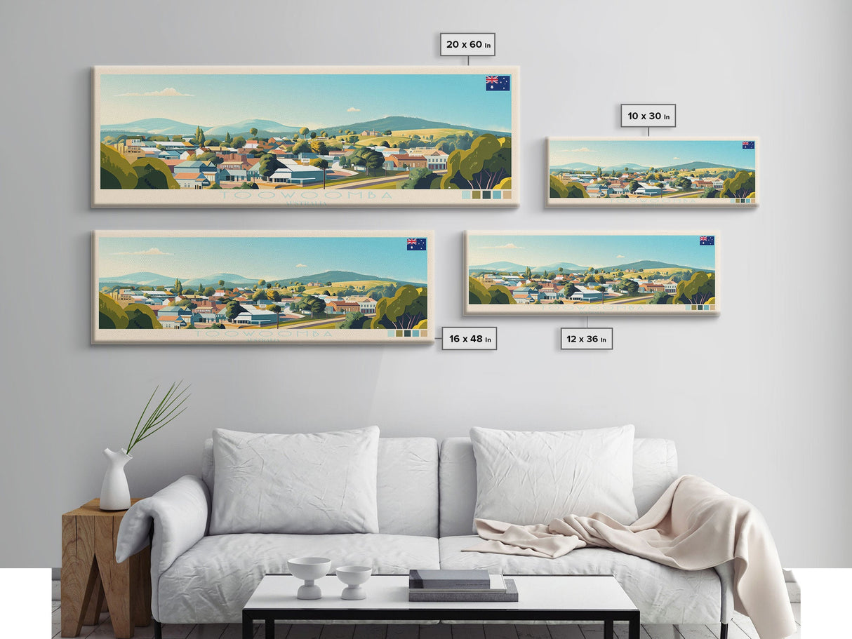 Toowoomba, Australia Panoramic Travel Poster Canvas Print, Toowoomba, Australia Painting, Australia Art, Toowoomba Travel Art, Guest Room Painting