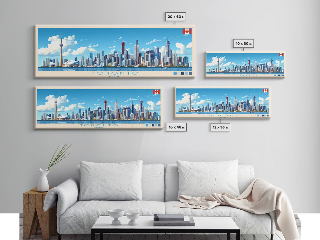 Toronto, Canada Panoramic Travel Poster Canvas Print, Toronto, Canada Painting, Canada Art, Toronto Travel Art, Living Room Painting