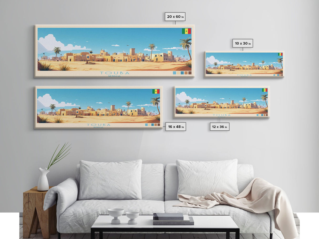 Touba, Senegal Travel Poster Panoramic Canvas Print, Touba, Senegal Painting, Senegal Art, Touba Travel Art, Guest Room Painting