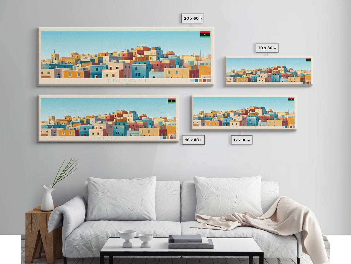 Panoramic Travel Poster Tripoli, Libya Canvas Print, Tripoli, Libya Painting, Libya Art, Tripoli Travel Art, Guest Room Painting