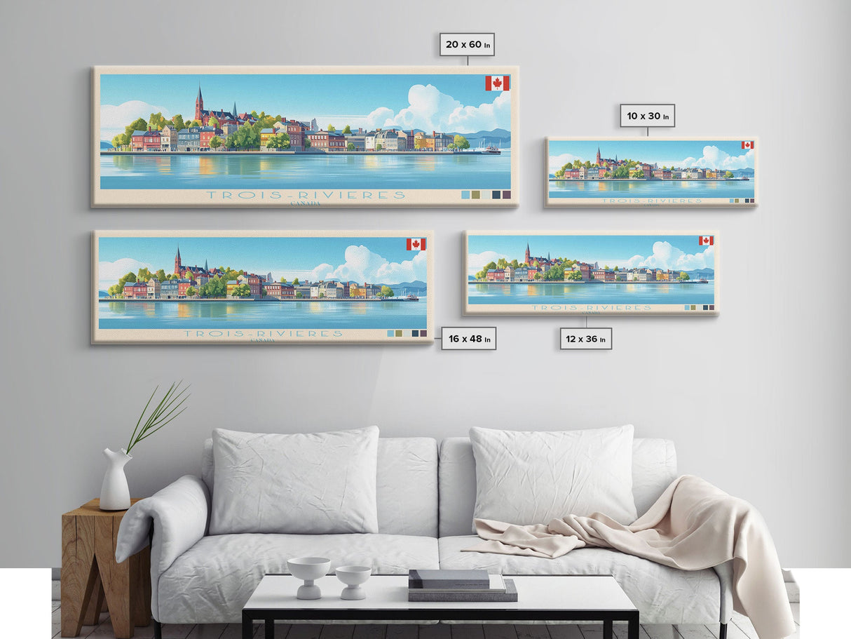 Trois-Rivieres, Canada Panoramic Travel Poster Canvas Print, Trois-Rivieres, Canada Painting, Canada Art, Trois-Rivieres Panoramic Travel Art, Travel Painting