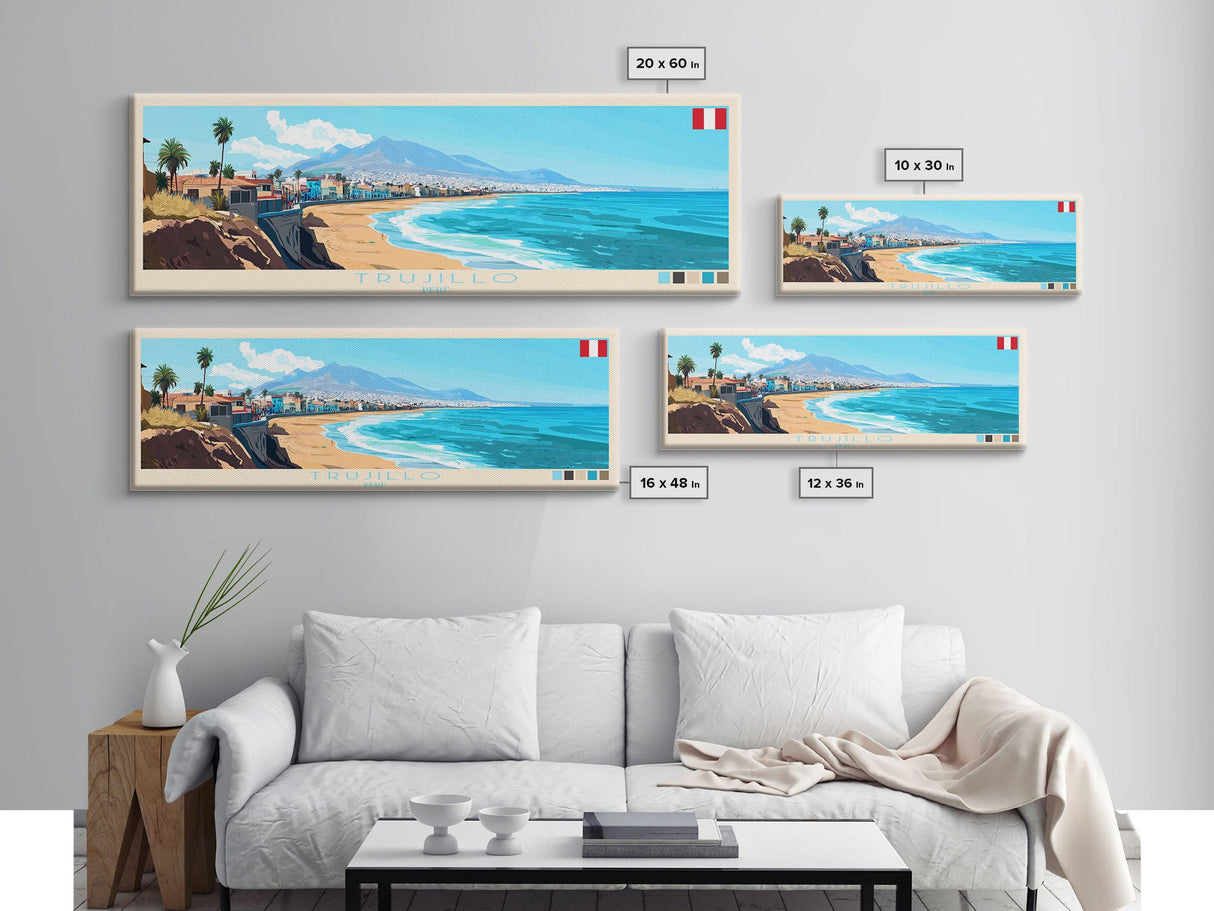 Trujillo, Peru Panoramic Travel Poster Canvas Print, Trujillo, Peru Painting, Peru Art, Trujillo Travel Art, Guest Room Painting