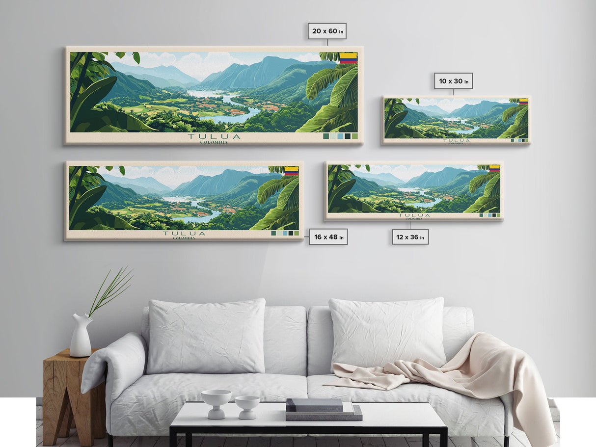 Tulua, Colombia Travel Poster Panoramic Canvas Print, Tulua, Colombia Painting, Colombia Art, Tulua Travel Art, Guest Room Painting