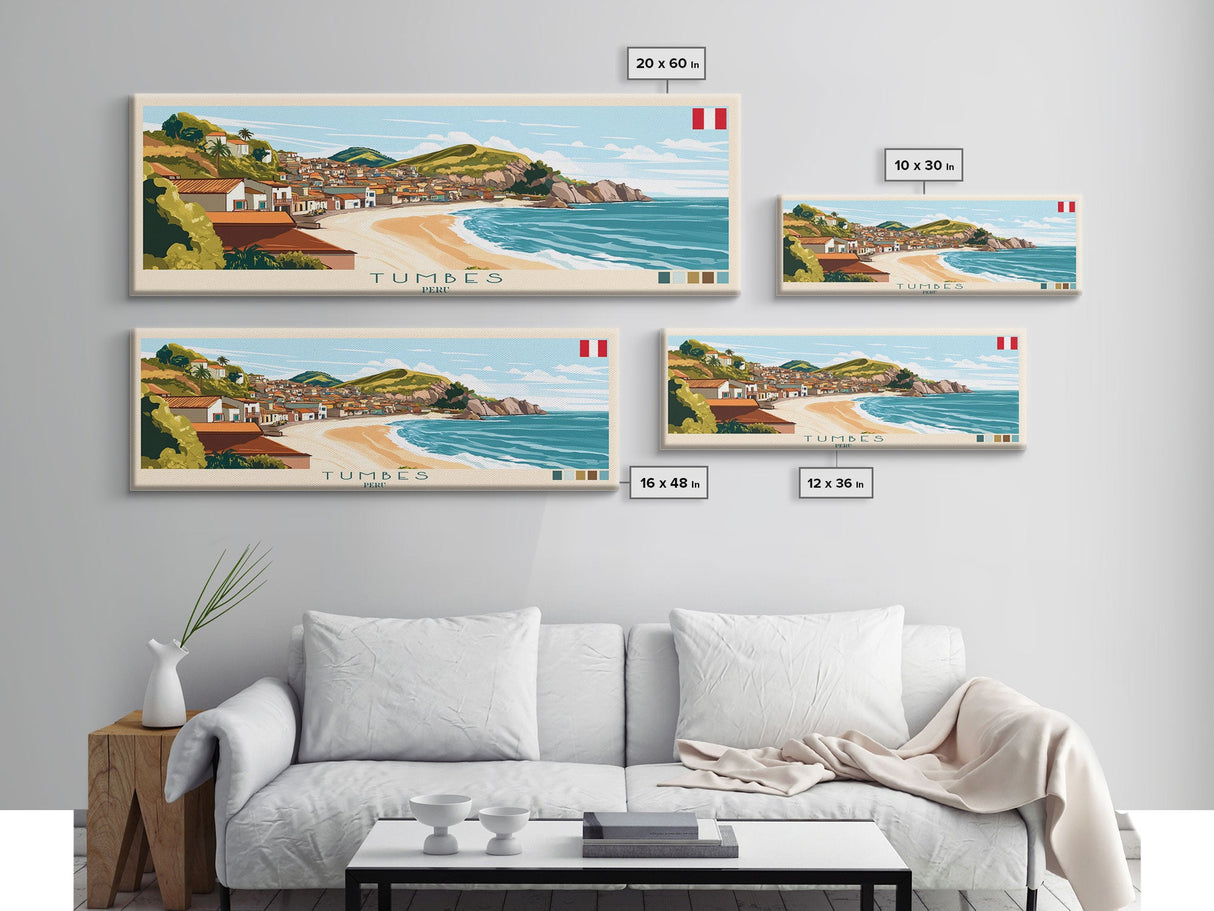 Tumbes, Peru Panoramic Travel Poster Canvas Print, Tumbes, Peru Painting, Peru Art, Tumbes Travel Art, Guest Room Painting