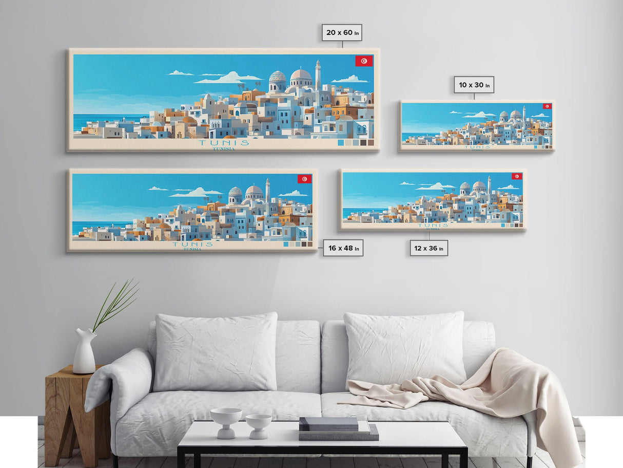 Panoramic Travel Poster Tunis, Tunisia Canvas Print, Tunis, Tunisia Painting, Tunisia Art, Tunis Travel Art, Guest Room Painting