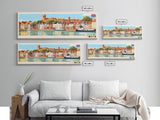 Wells, England Panoramic Travel Poster Canvas Print, Wells, England Painting, England Art, Wells Travel Art, Guest Room Painting