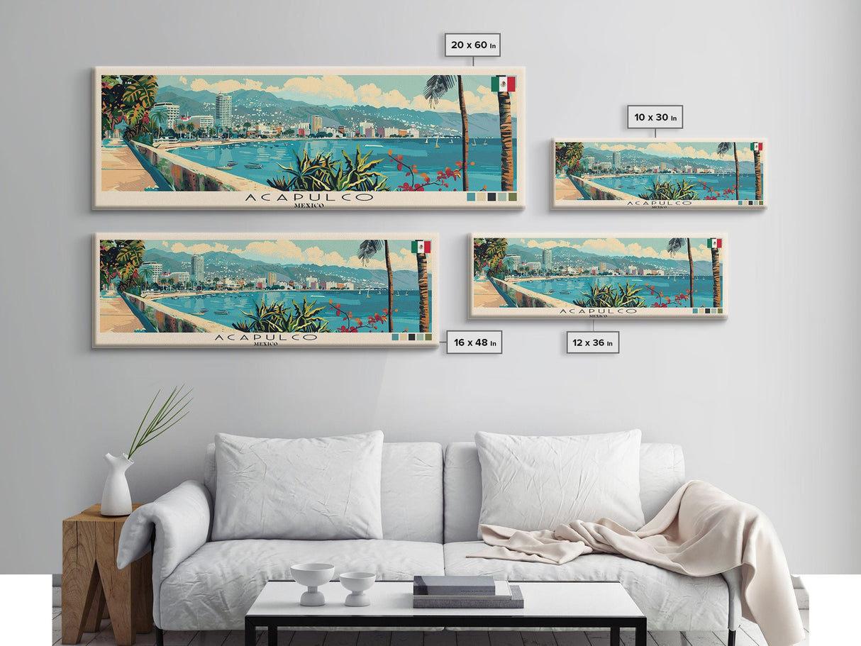 Acapulco, Mexico Panoramic Canvas Print, Acapulco, Mexico Painting, Mexico Art, Acapulco Travel Poster, Travel Art, Guest Room Painting