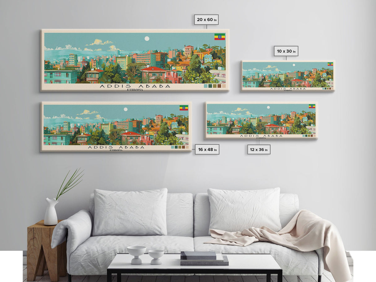 Addis Ababa, Ethiopia Panoramic Canvas Print, Addis Ababa, Ethiopia Painting, Ethiopia Art, Addis Ababa Travel Poster, Travel Art, Housewarming Gift