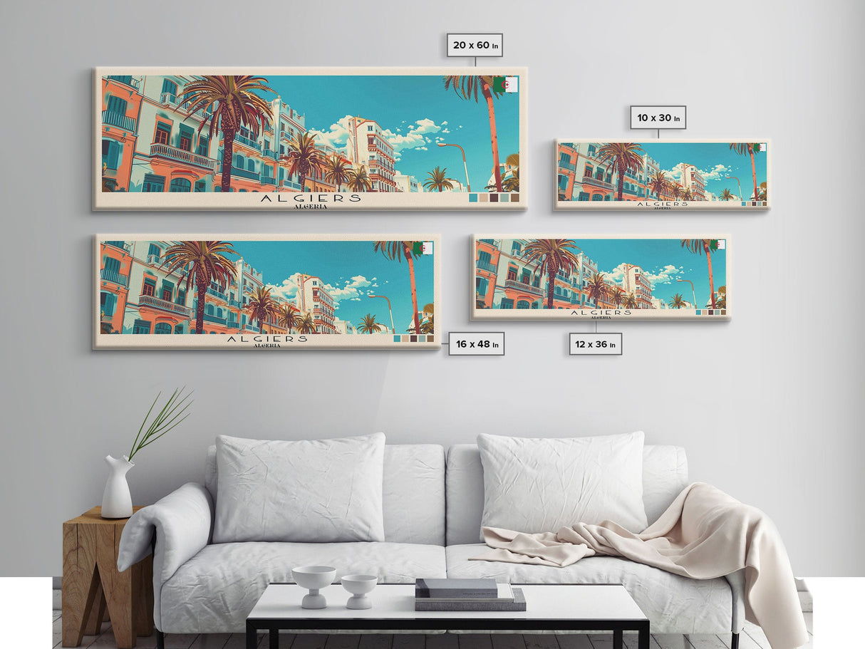 Algiers, Algeria Panoramic Canvas Print, Algiers, Algeria Painting, Algeria Art, Algiers Travel Poster, Travel Art, Guest Room Painting