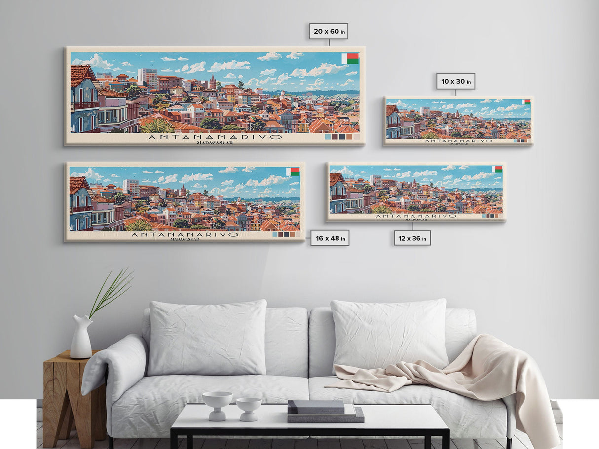 Antananarivo, Madagascar Panoramic Canvas Print, Antananarivo, Madagascar Painting, Madagascar Art, Antananarivo Travel Poster, Travel Art, Living Room Painting