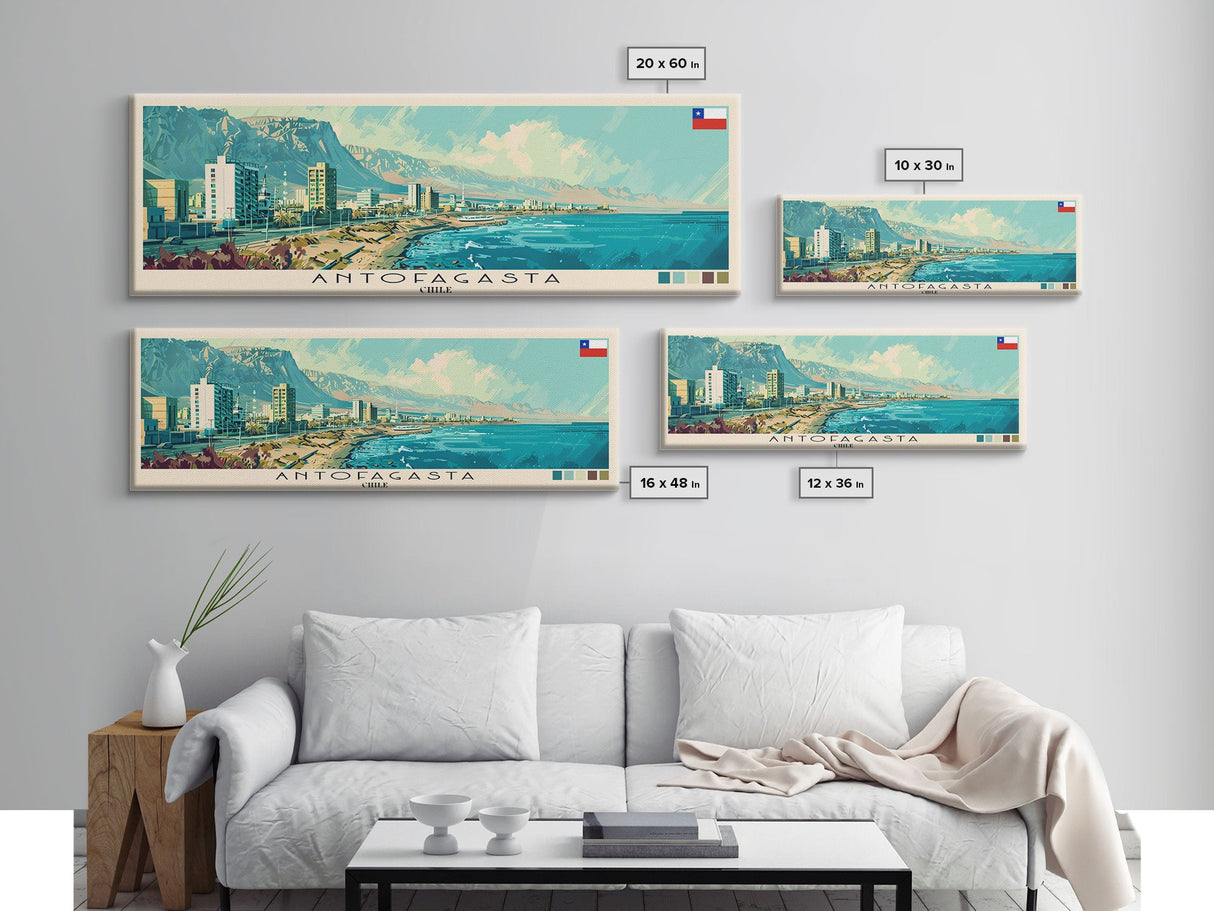 Antofagasta, Chile Panoramic Canvas Print, Antofagasta, Chile Painting, Chile Art, Antofagasta Travel Poster, Travel Art, Housewarming Gift