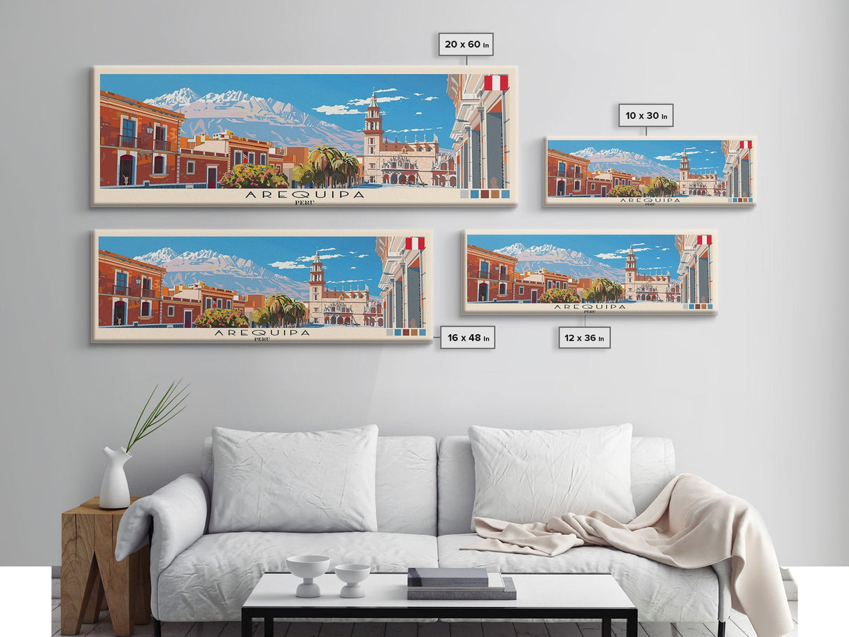 Arequipa, Peru Panoramic Canvas Print, Arequipa, Peru Painting, Peru Art, Arequipa Travel Poster, Travel Art, Guest Room Painting