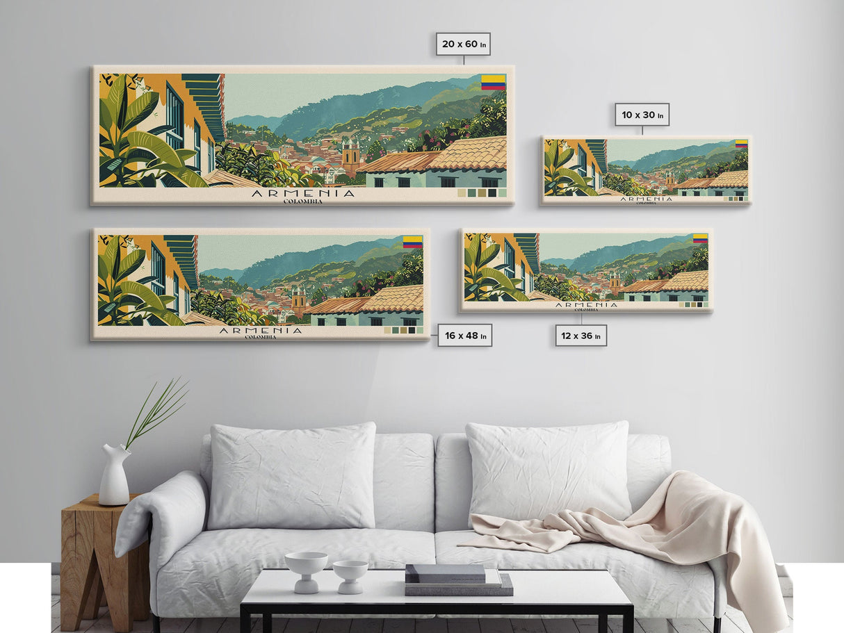 Armenia, Colombia Panoramic Canvas Print, Armenia, Colombia Painting, Colombia Art, Armenia Travel Poster, Travel Art, Vacation Gift