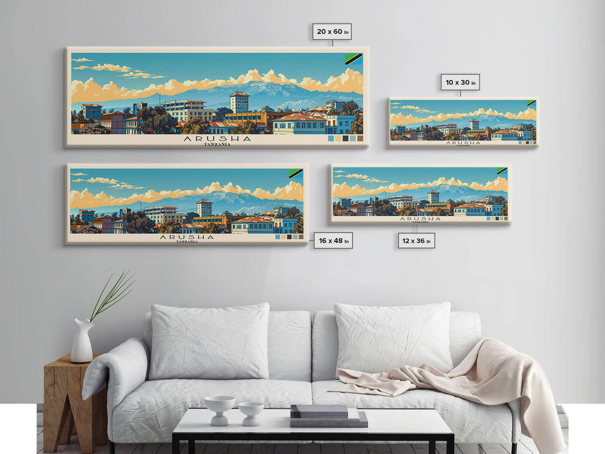 Arusha, Tanzania Panoramic Canvas Print, Arusha, Tanzania Painting, Tanzania Art, Arusha Travel Poster, Travel Art, Housewarming Gift