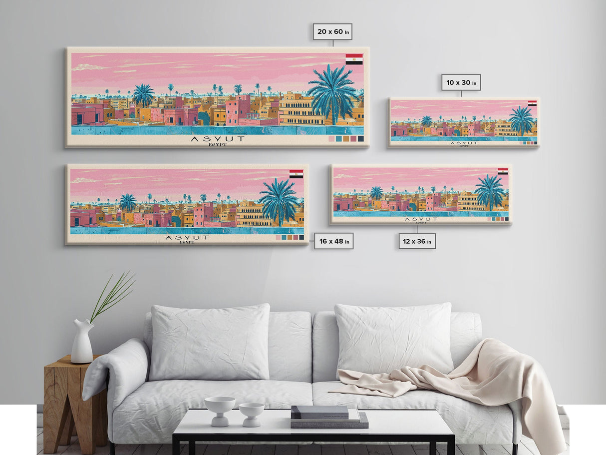 Asyut, Egypt Panoramic Canvas Print, Asyut, Egypt Painting, Egypt Art, Asyut Travel Poster, Travel Art, Guest Room Painting