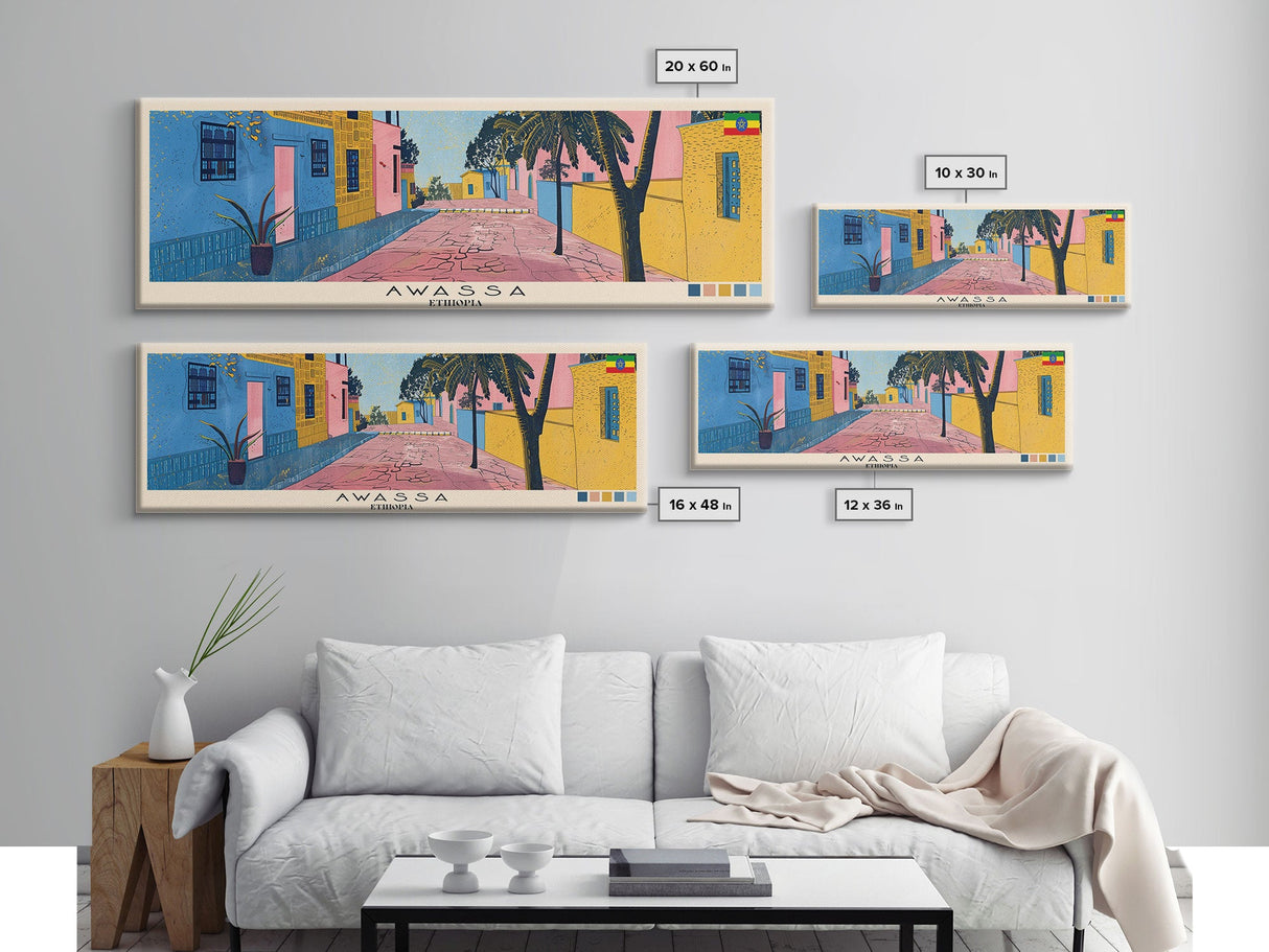 Awassa, Ethiopia Panoramic Canvas Print, Awassa, Ethiopia Painting, Ethiopia Art, Awassa Travel Poster, Travel Art, Living Room Painting