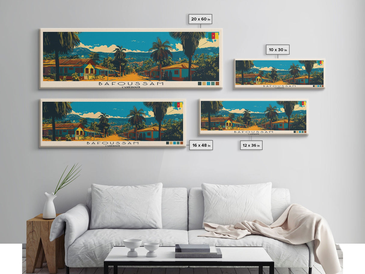 Bafoussam, Cameroon Panoramic Canvas Print, Bafoussam, Cameroon Painting, Cameroon Art, Bafoussam Travel Poster, Travel Art, Living Room Painting