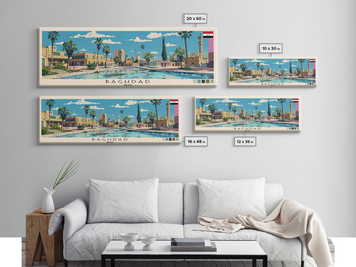 Baghdad, Iraq Panoramic Canvas Print, Baghdad, Iraq Painting, Iraq Art, Baghdad Travel Poster, Travel Art, Housewarming Gift