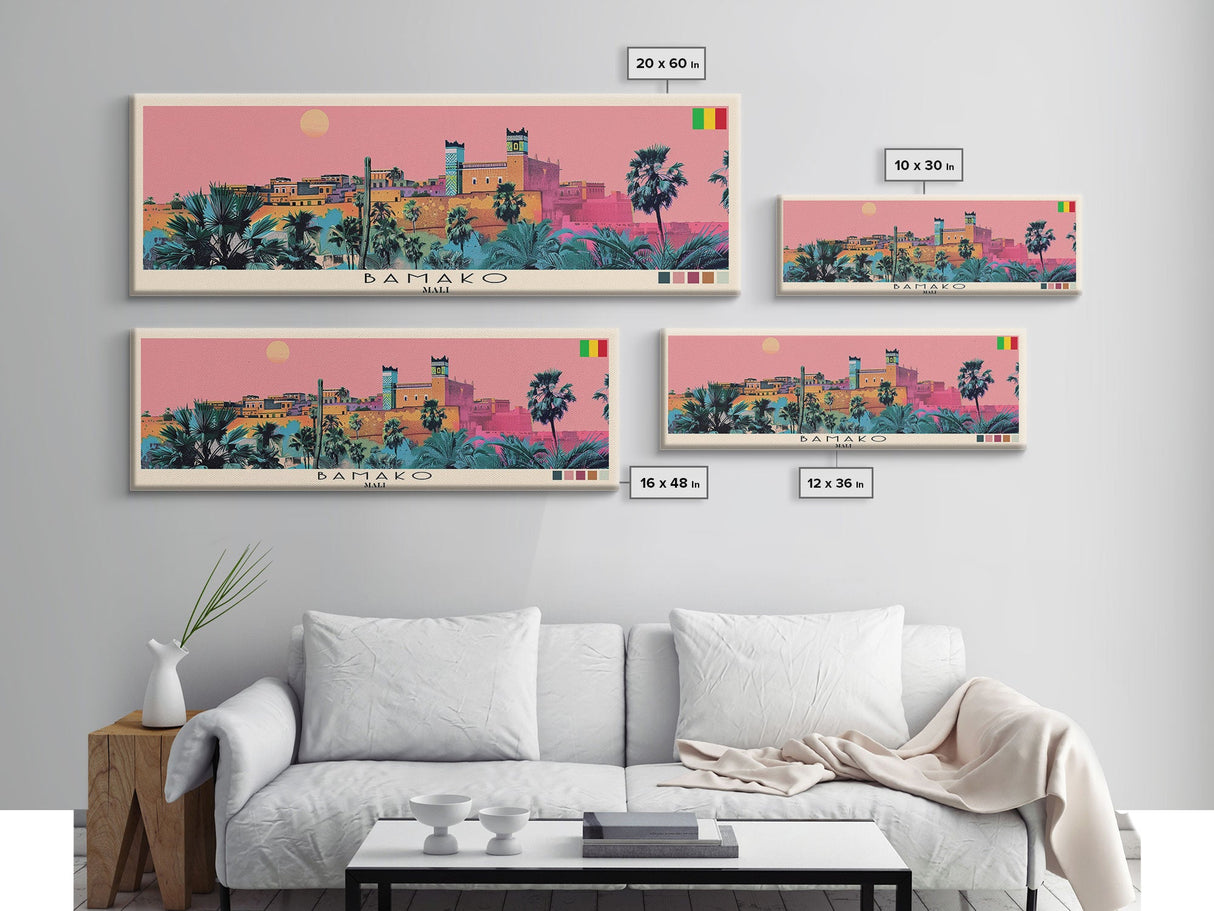 Bamako, Mali Panoramic Canvas Print, Bamako, Mali Painting, Mali Art, Bamako Travel Poster, Travel Art, Guest Room Painting