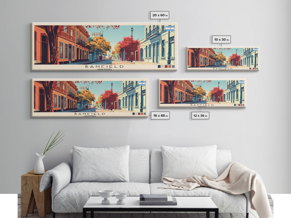 Banfield, Argentina Panoramic Canvas Print, Banfield, Argentina Painting, Argentina Art, Banfield Travel Poster, Travel Art, Guest Room Painting