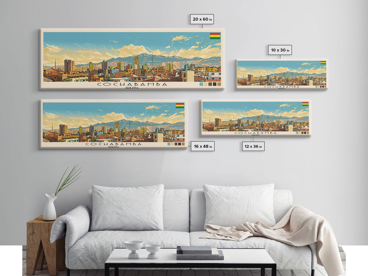 Cochabamba, Bolivia Panoramic Canvas Print, Cochabamba, Bolivia Painting, Bolivia Art, Cochabamba Travel Poster, Travel Art, Living Room Painting