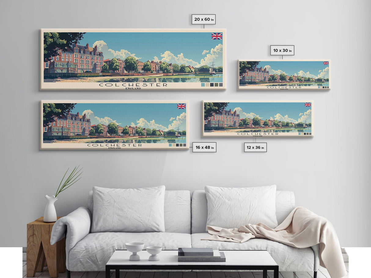 Colchester, England Panoramic Canvas Print, Colchester, England Painting, England Art, Colchester Travel Poster, Travel Art, Guest Room Painting