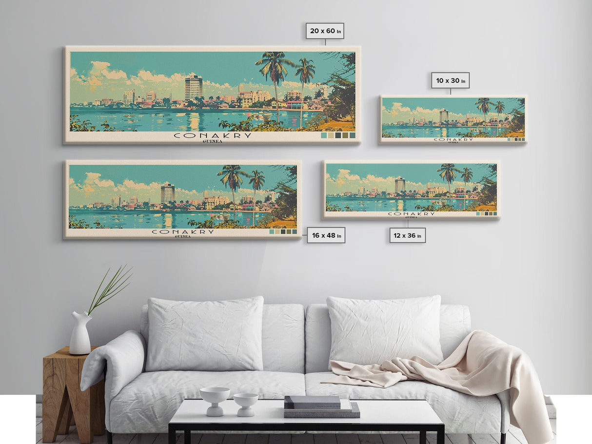 Conakry, Guinea Panoramic Canvas Print, Conakry, Guinea Painting, Guinea Art, Conakry Travel Poster, Travel Art, Vacation Gift