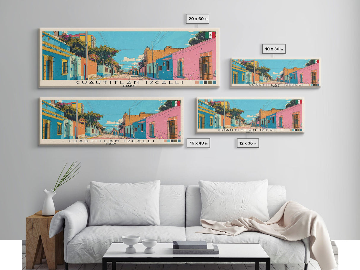 Cuautitlan Izcalli, Mexico Panoramic Canvas Print, Cuautitlan Izcalli, Mexico Painting, Mexico Art, Cuautitlan Izcalli Travel Poster, Travel Art, Guest Room Painting