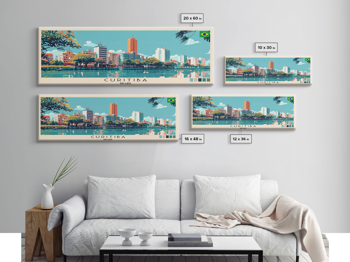 Curitiba, Brazil Panoramic Canvas Print, Curitiba, Brazil Painting, Brazil Art, Curitiba Travel Poster, Travel Art, Guest Room Painting