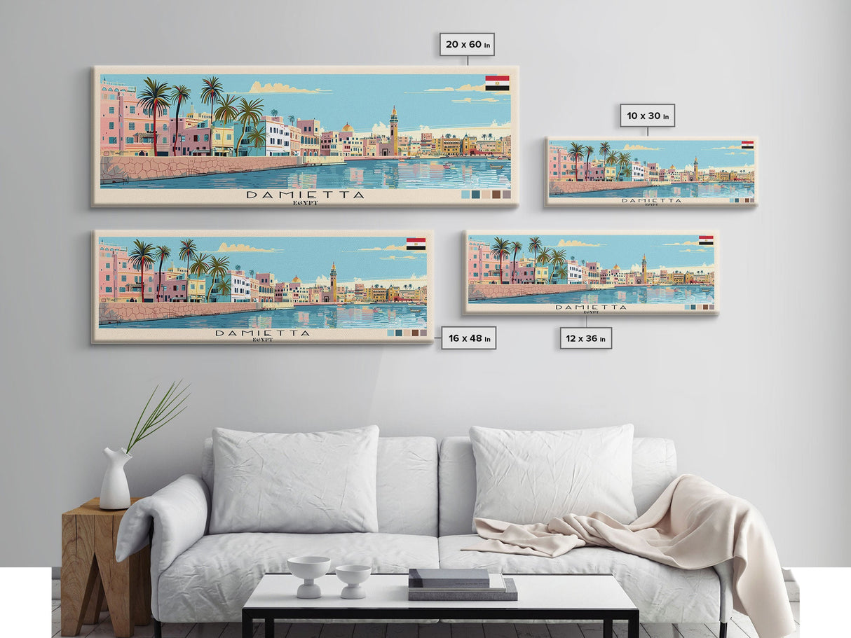 Damietta, Egypt Panoramic Canvas Print, Damietta, Egypt Painting, Egypt Art, Damietta Travel Poster, Travel Art, Guest Room Painting