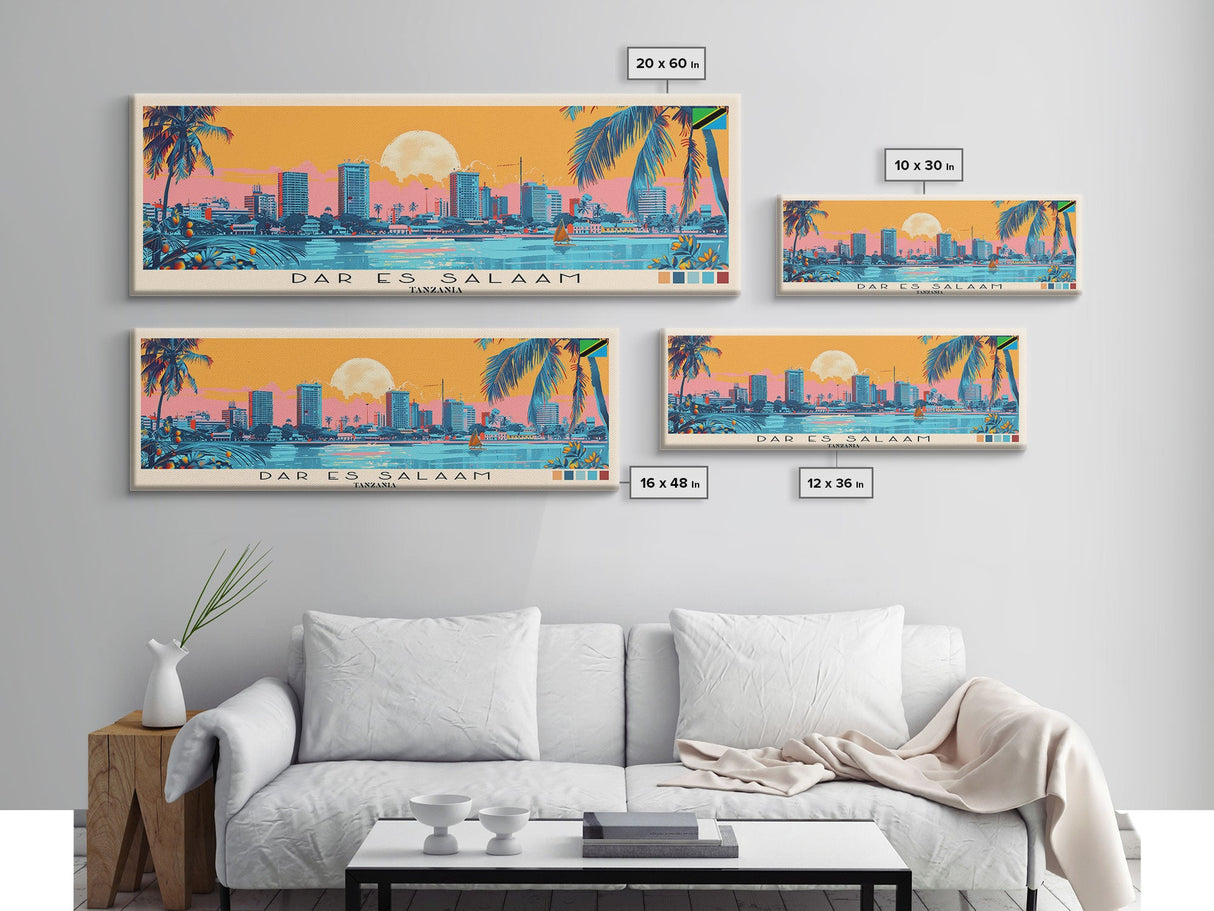 Dar es Salaam, Tanzania Panoramic Canvas Print, Dar es Salaam, Tanzania Painting, Tanzania Art, Dar es Salaam Travel Poster, Travel Art, Living Room Painting