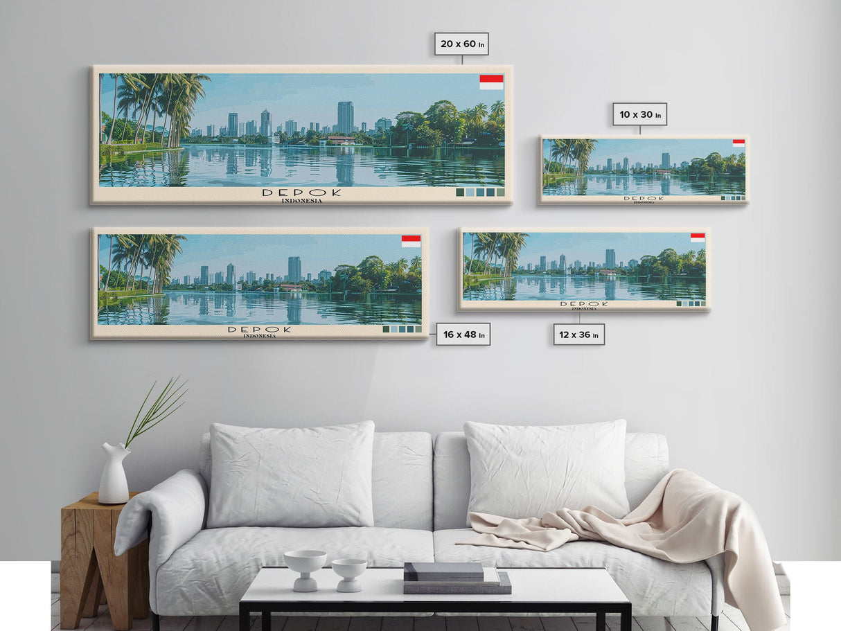 Depok, Indonesia Panoramic Canvas Print, Depok, Indonesia Painting, Indonesia Art, Depok Travel Poster, Travel Art, Guest Room Painting