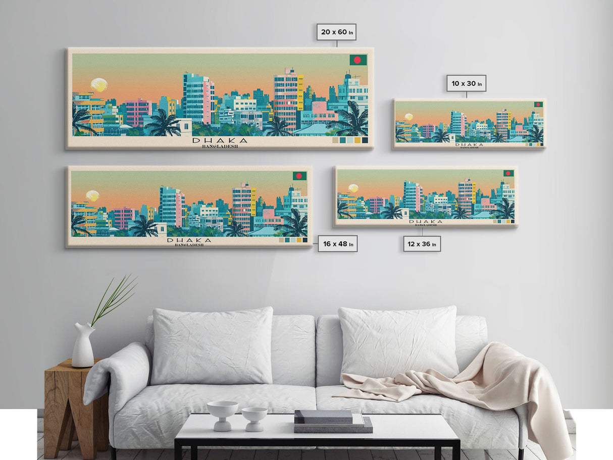 Dhaka, Bangladesh Panoramic Canvas Print, Dhaka, Bangladesh Painting, Bangladesh Art, Dhaka Travel Poster, Travel Art, Guest Room Painting