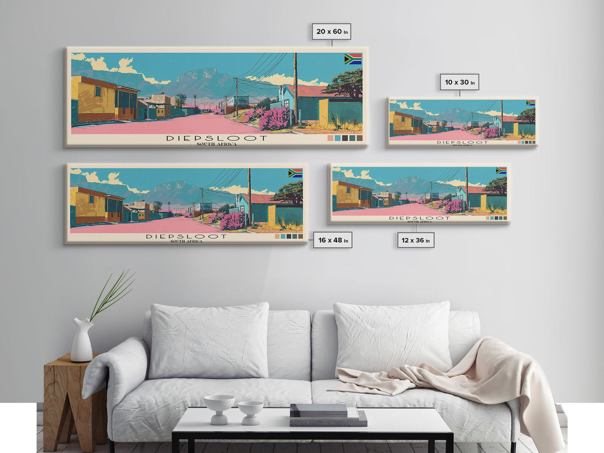 Diepsloot, South Africa Panoramic Canvas Print, Diepsloot, South Africa Painting, South Africa Art, Diepsloot Travel Poster, Travel Art, Guest Room Painting