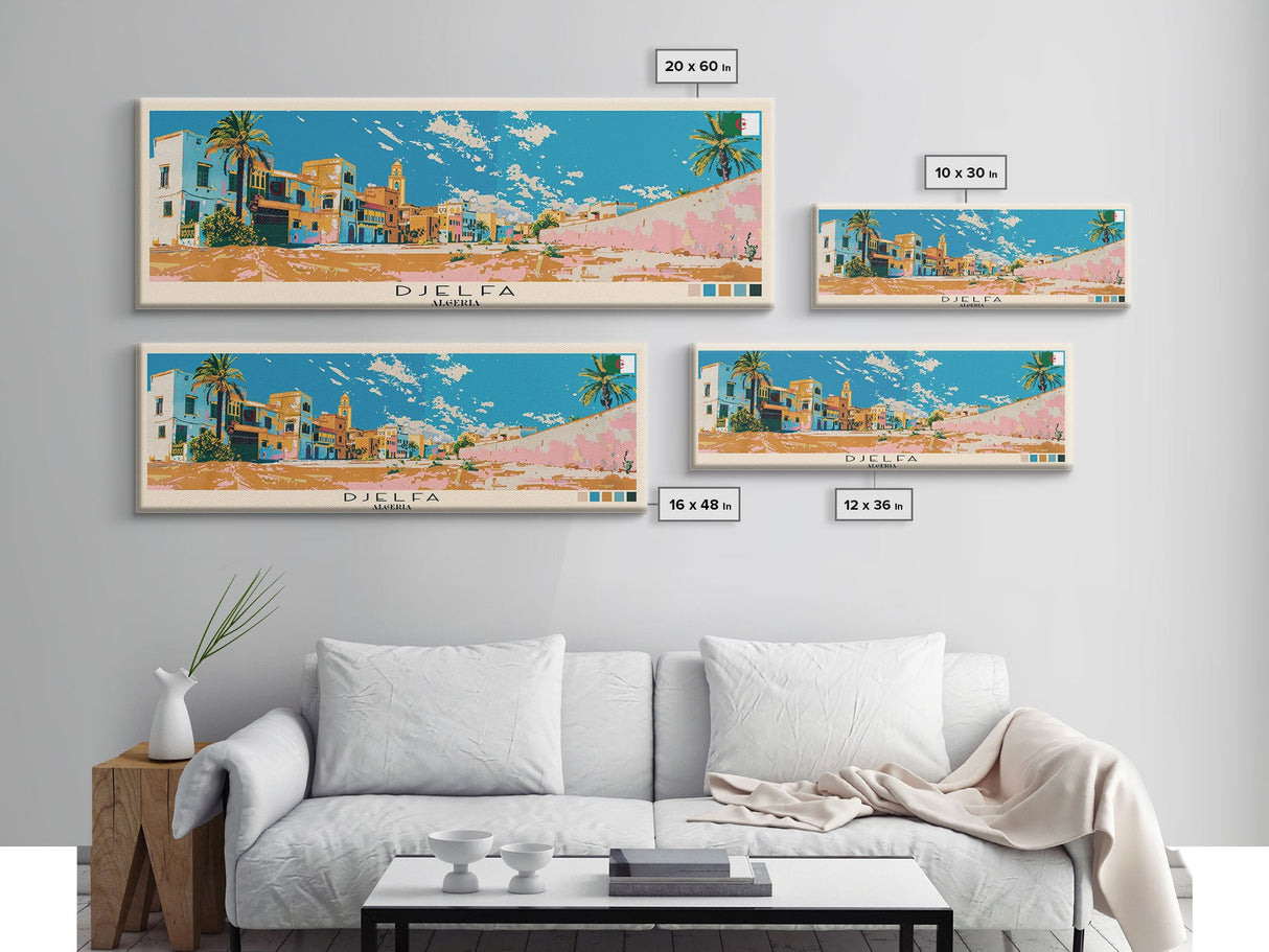 Djelfa, Algeria Panoramic Canvas Print, Djelfa, Algeria Painting, Algeria Art, Djelfa Travel Poster, Travel Art, Housewarming Gift