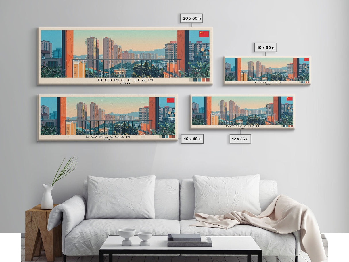 Dongguan, China Panoramic Canvas Print, Dongguan, China Painting, China Art, Dongguan Travel Poster, Travel Art, Guest Room Painting