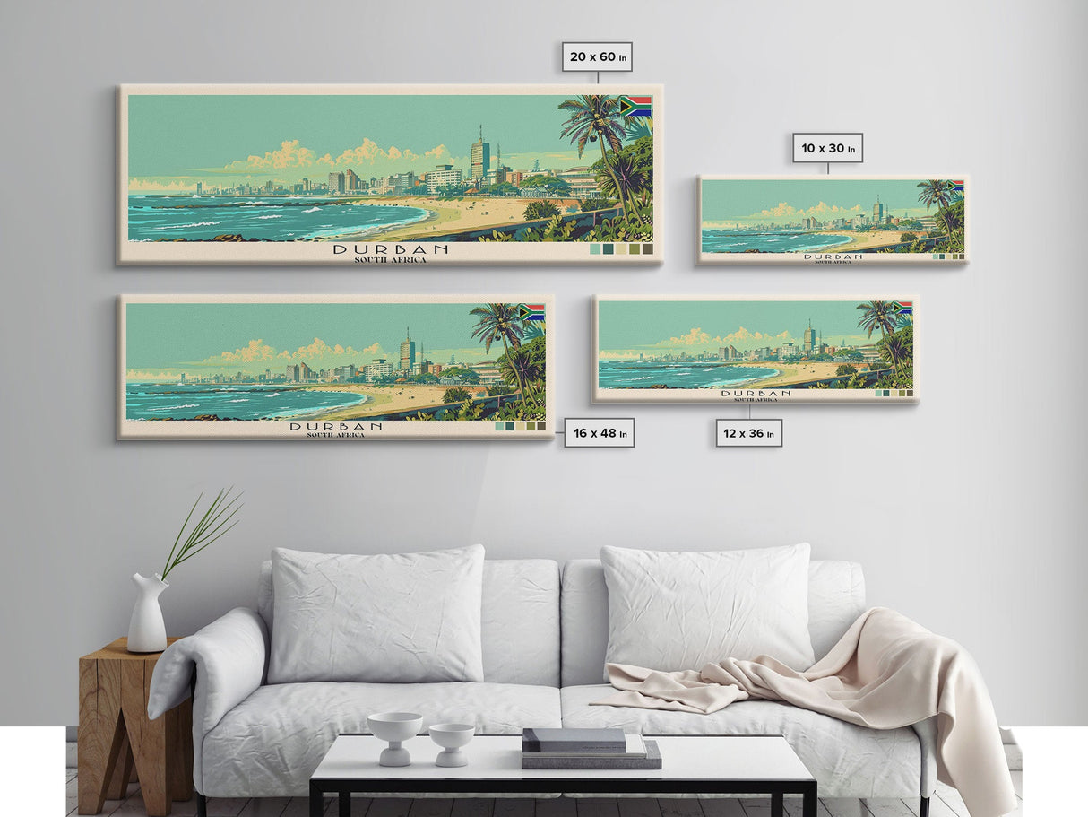 Durban, South Africa Panoramic Canvas Print, Durban, South Africa Painting, South Africa Art, Durban Travel Poster, Travel Art, Guest Room Painting