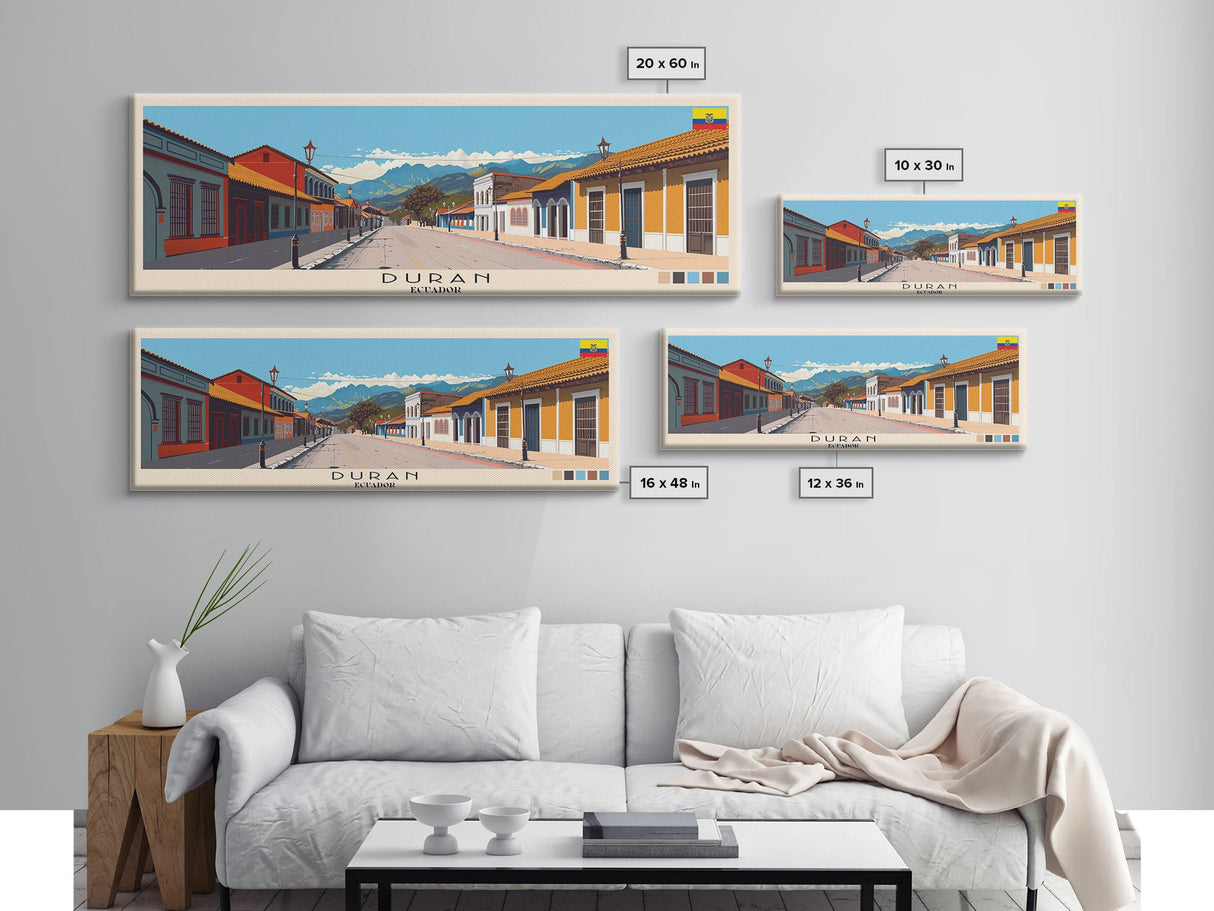 Duran, Ecuador Panoramic Canvas Print, Duran, Ecuador Painting, Ecuador Art, Duran Travel Poster, Travel Art, Living Room Painting