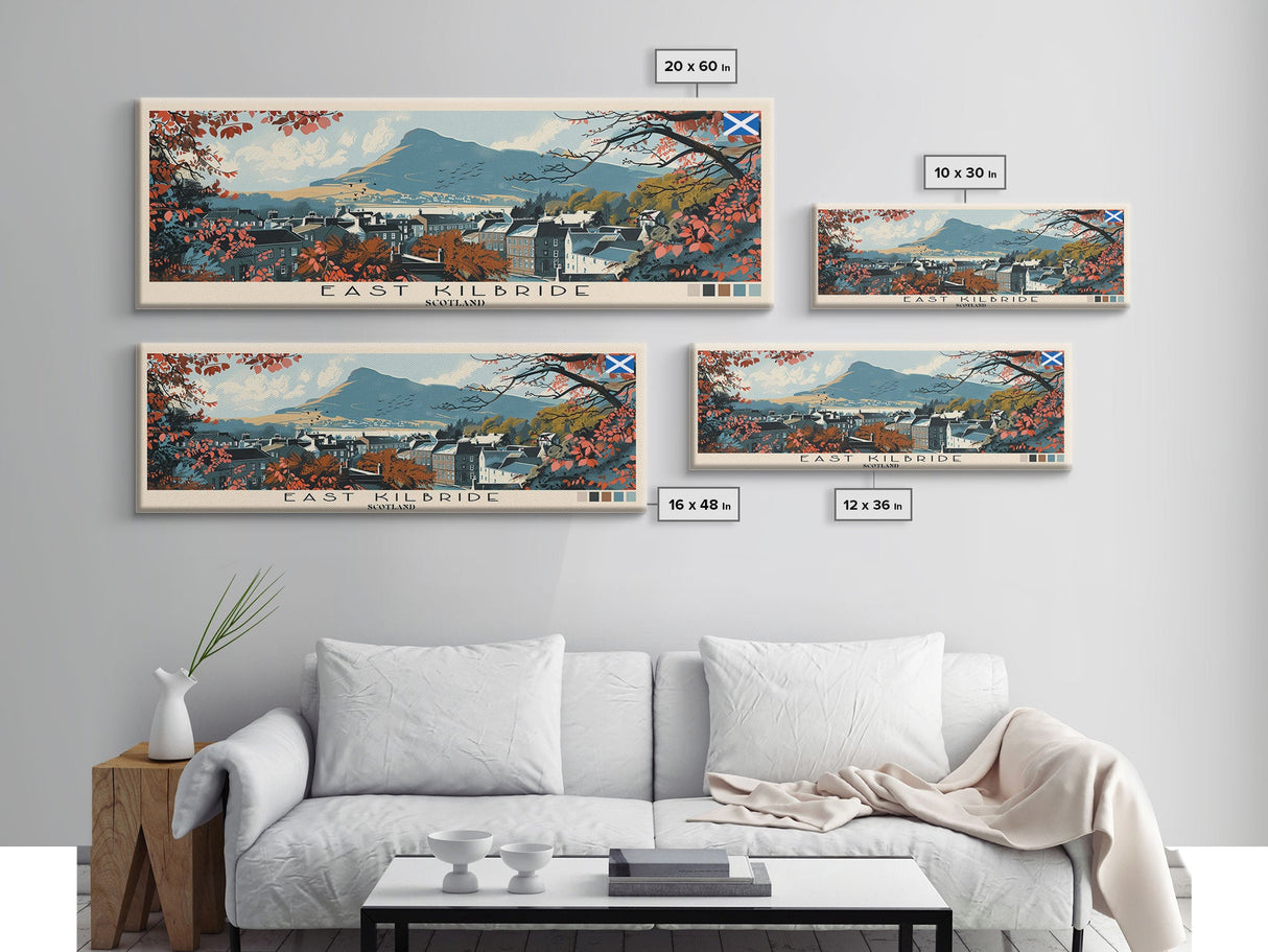 East Kilbride, Scotland Panoramic Canvas Print, East Kilbride, Scotland Painting, Scotland Art, East Kilbride Travel Poster, Travel Art, Housewarming Gift