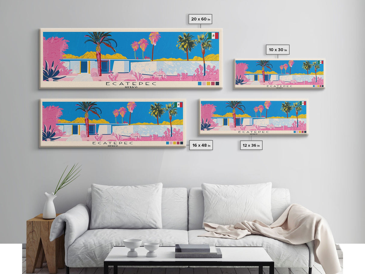 Ecatepec, Mexico Panoramic Canvas Print, Ecatepec, Mexico Painting, Mexico Art, Ecatepec Travel Poster, Travel Art, Guest Room Painting