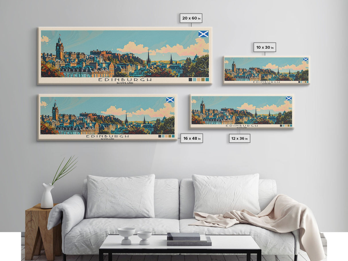 Edinburgh, Scotland Panoramic Canvas Print, Edinburgh, Scotland Painting, Scotland Art, Edinburgh Travel Poster, Travel Art, Vacation Gift