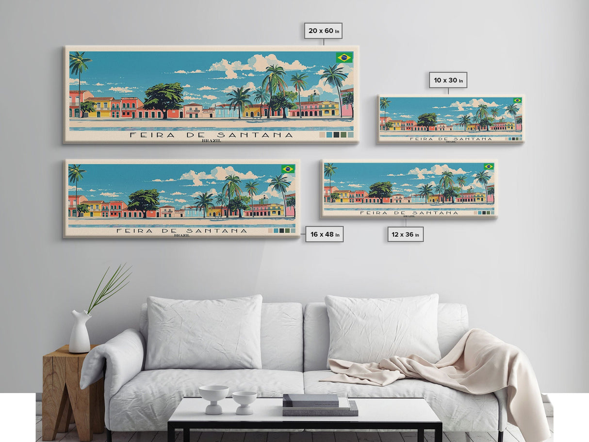 Feira de Santana, Brazil Panoramic Canvas Print, Feira de Santana, Brazil Painting, Brazil Art, Feira de Santana Travel Poster, Travel Art, Guest Room Painting