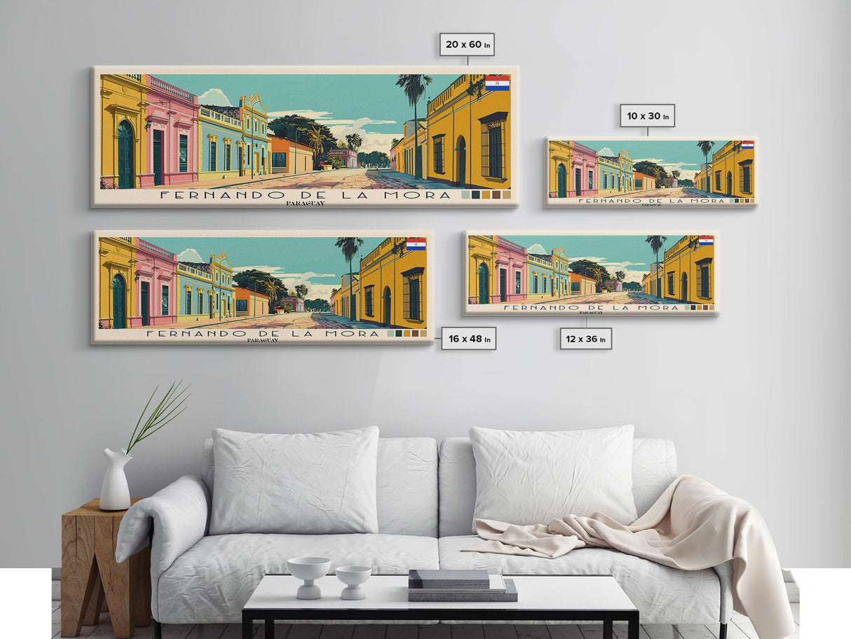 Fernando de la Mora, Paraguay Panoramic Canvas Print, Fernando de la Mora, Paraguay Painting, Paraguay Art, Fernando de la Mora Travel Poster, Travel Art, Guest Room Painting