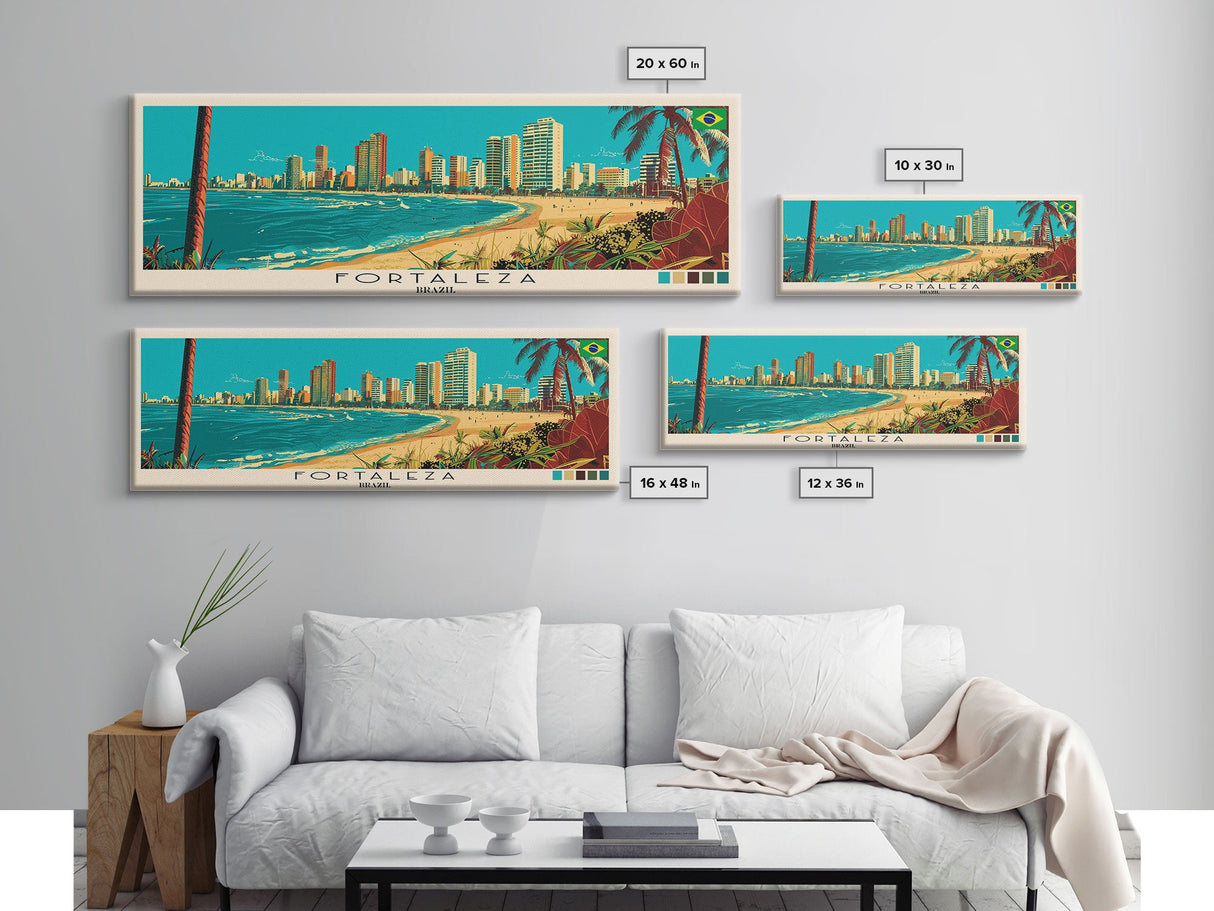 Fortaleza, Brazil Panoramic Canvas Print, Fortaleza, Brazil Painting, Brazil Art, Fortaleza Travel Poster, Travel Art, Guest Room Painting