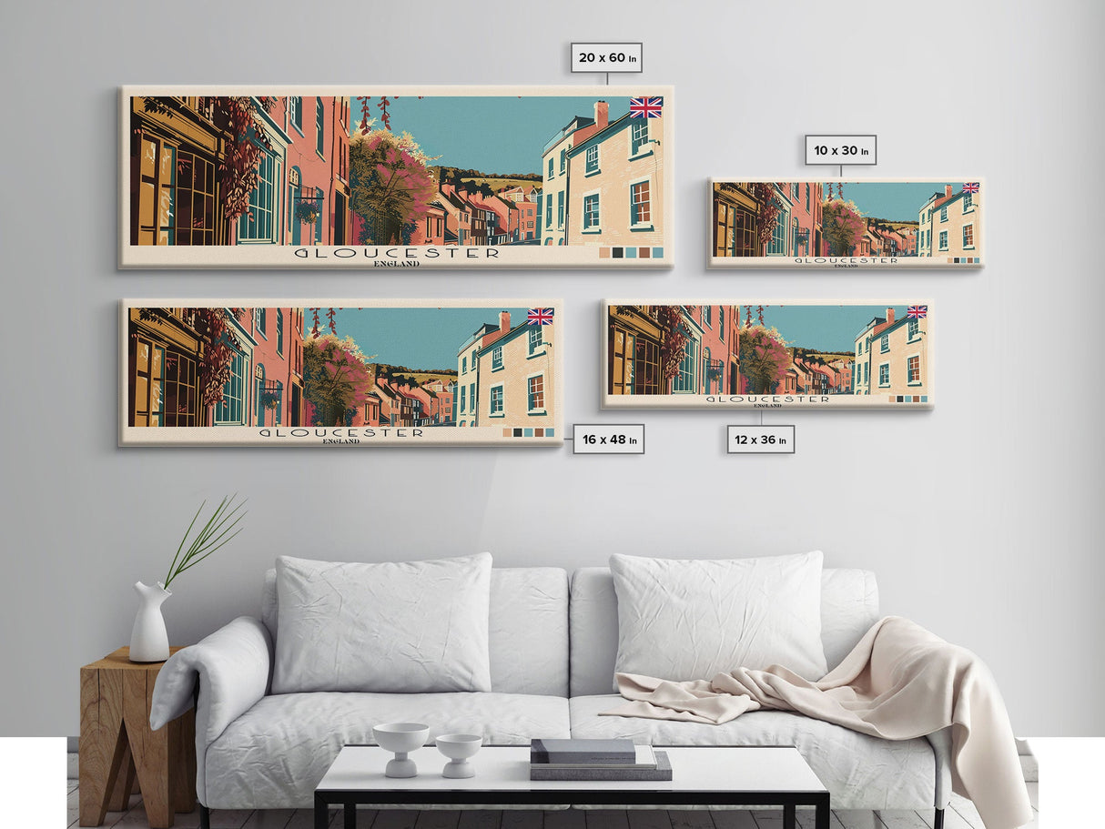 Gloucester, England Panoramic Canvas Print, Gloucester, England Painting, England Art, Gloucester Travel Poster, Travel Art, Guest Room Painting