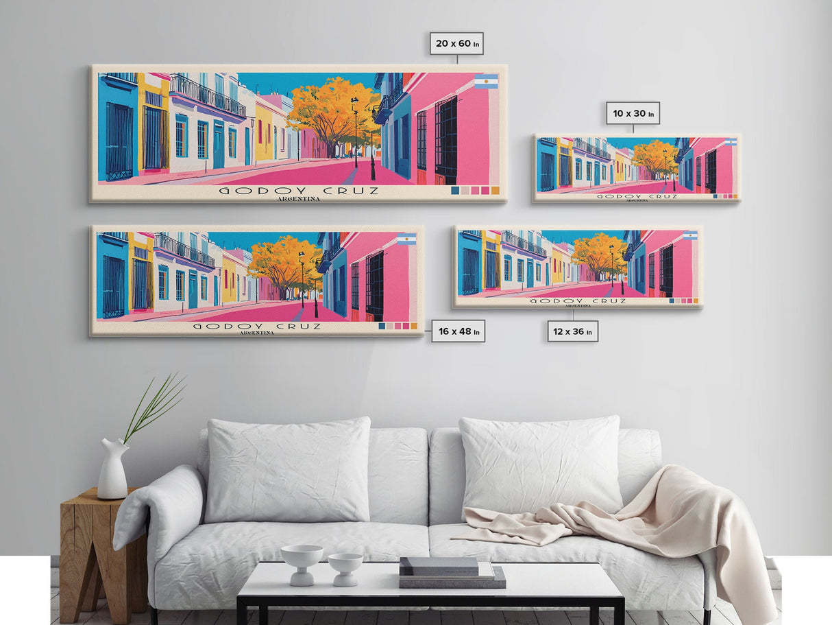 Godoy Cruz, Argentina Panoramic Canvas Print, Godoy Cruz, Argentina Painting, Argentina Art, Godoy Cruz Travel Poster, Travel Art, Guest Room Painting