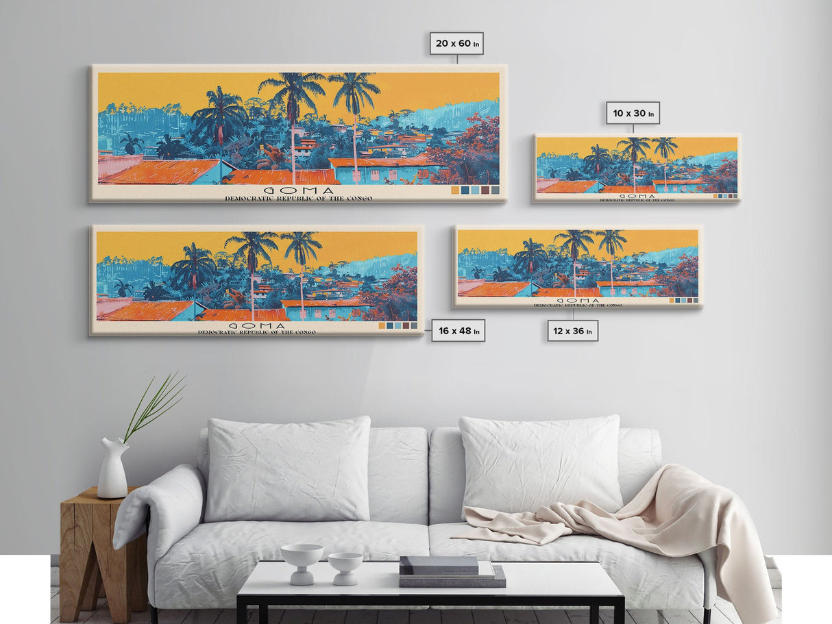 Goma, Congo Panoramic Canvas Print, Goma, Congo Painting, Congo Art, Goma Travel Poster, Travel Art, Housewarming Gift