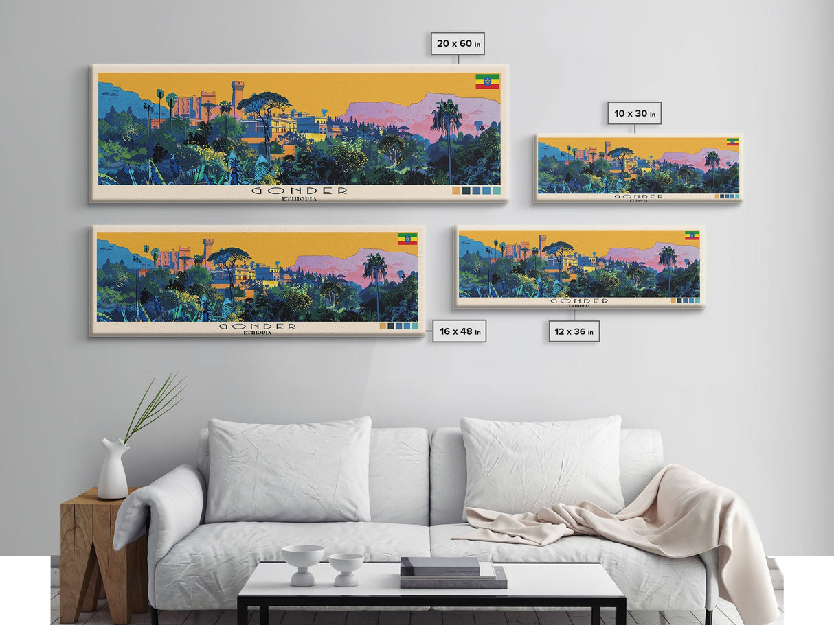 Gonder, Ethiopia Panoramic Canvas Print, Gonder, Ethiopia Painting, Ethiopia Art, Gonder Travel Poster, Travel Art, Guest Room Painting